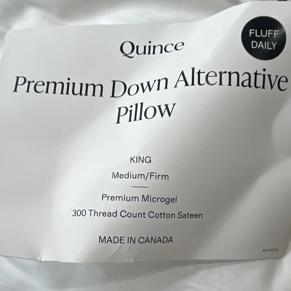 Quince Premium Down Alternative Pillow King Medium/Firm White Cotton Sateen
